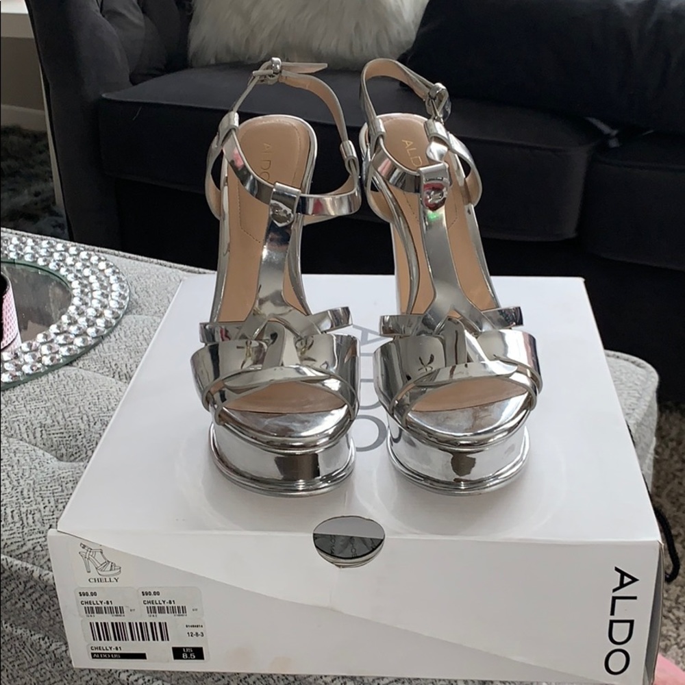 Aldo-Chelly Silver Platform Sandals